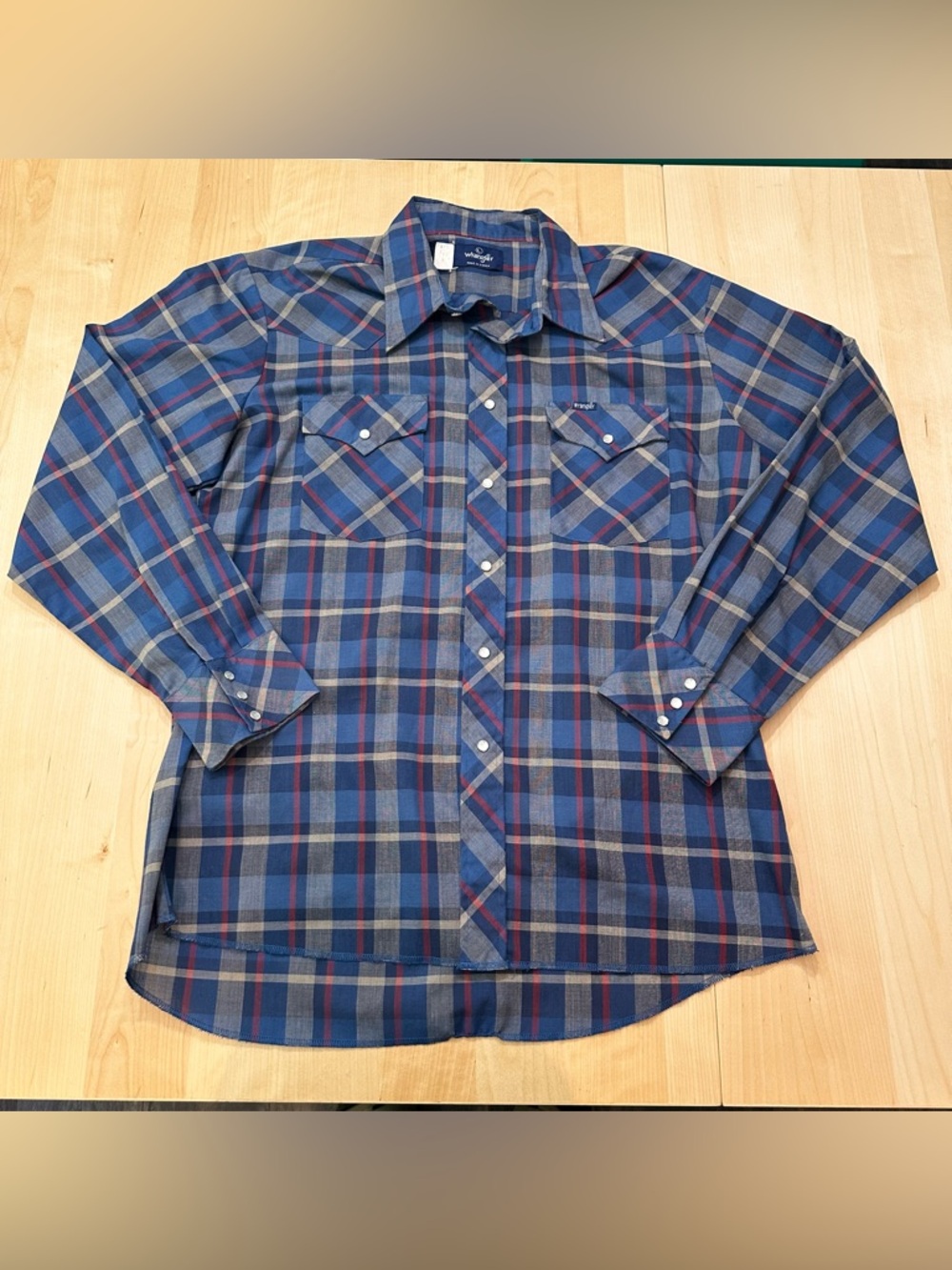 Vintage Wrangler Western Shirt Plaid Pearl Snap Button Up Cowboy 90s 80s Large